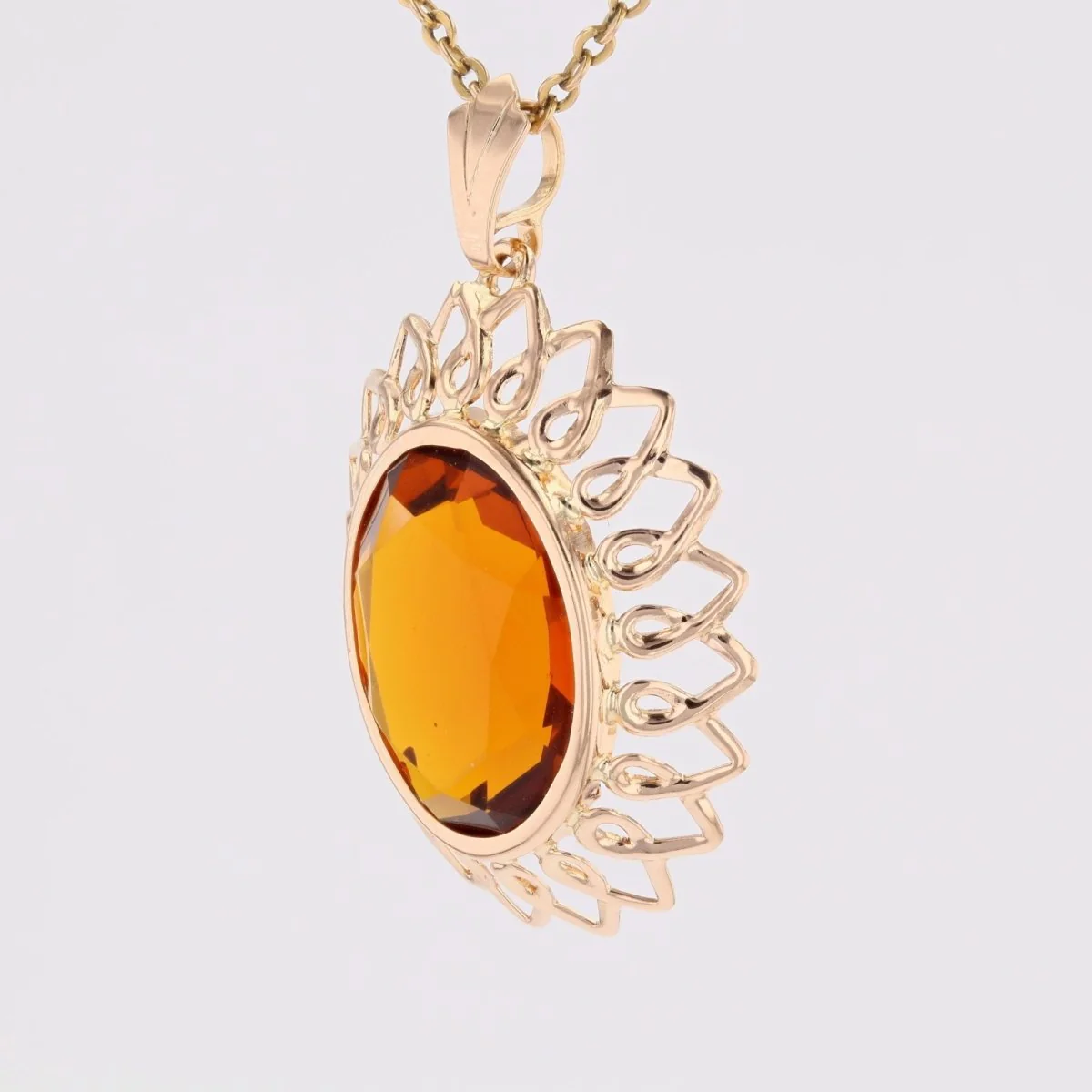 Pendentif vintage en or rose et verre orange - Image 4