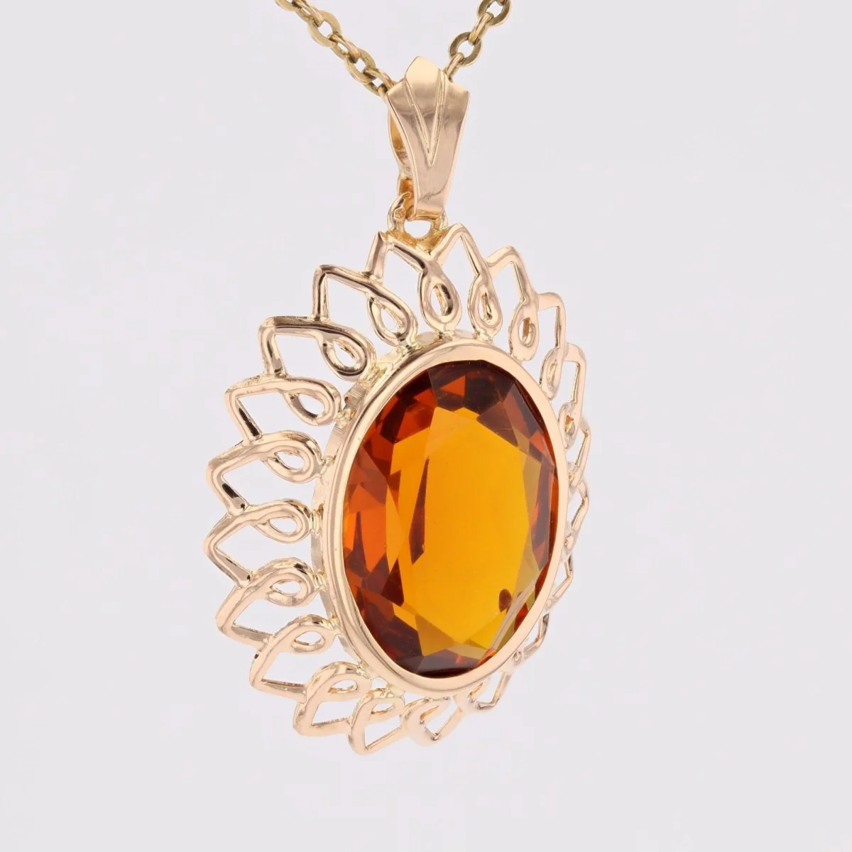 Pendentif vintage en or rose et verre orange - Image 5