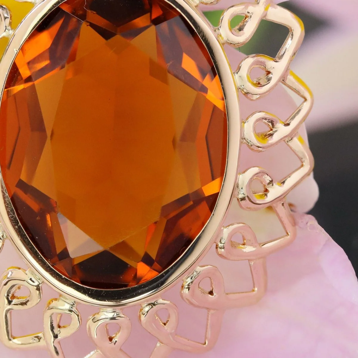 Pendentif vintage en or rose et verre orange - Image 6