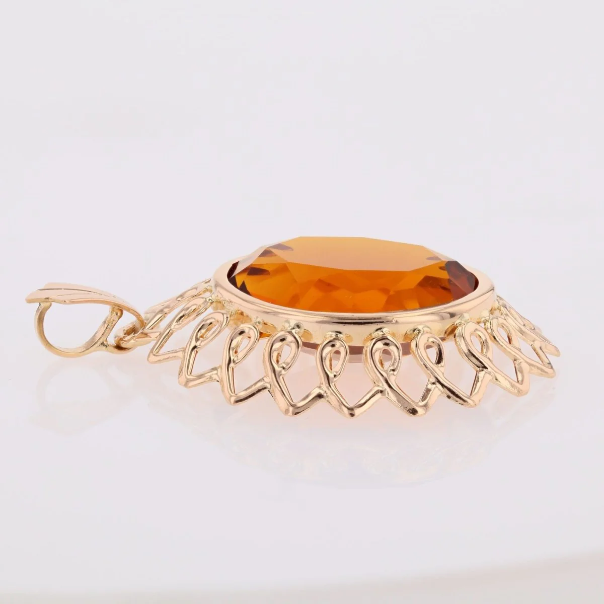 Pendentif vintage en or rose et verre orange - Image 8