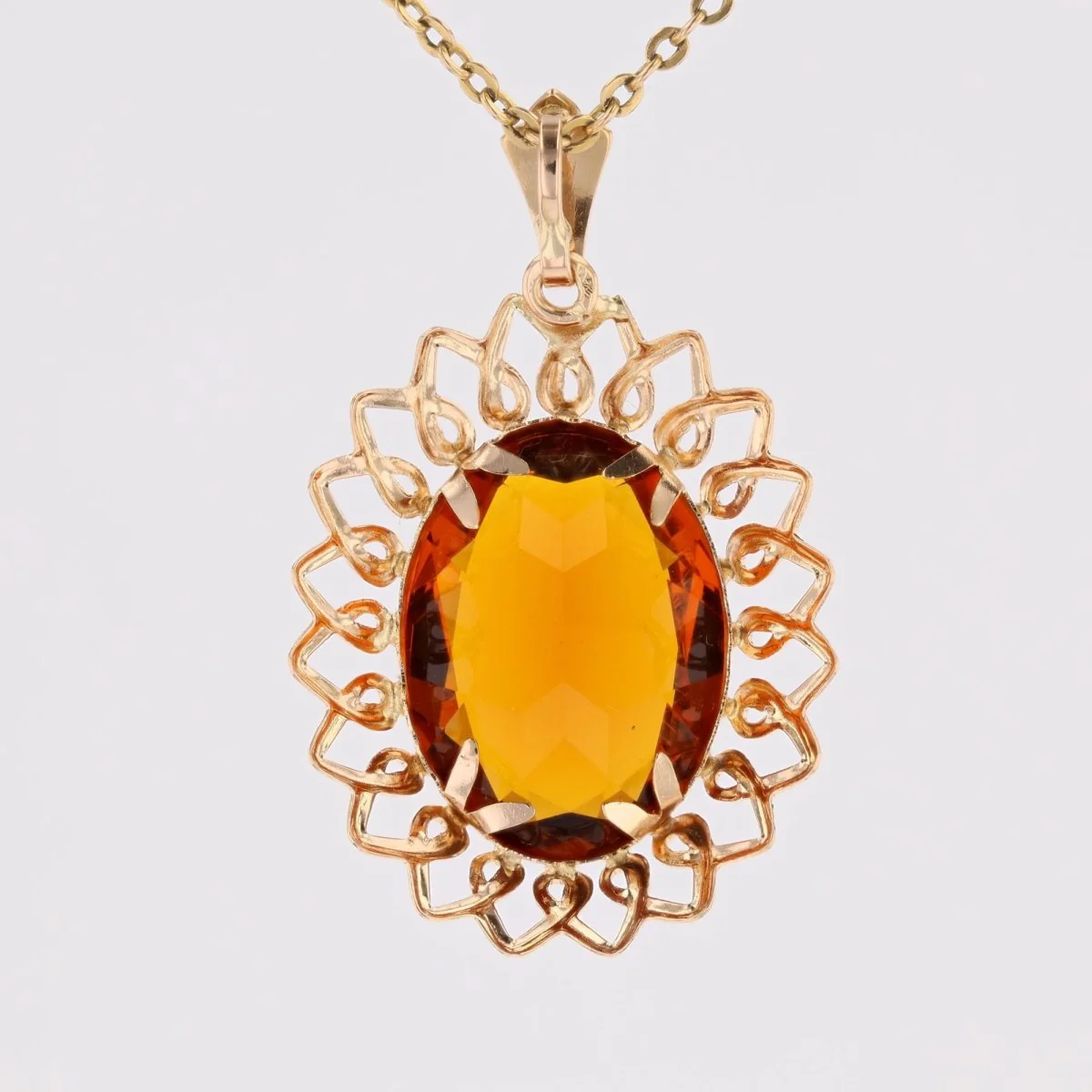 Pendentif vintage en or rose et verre orange - Image 9