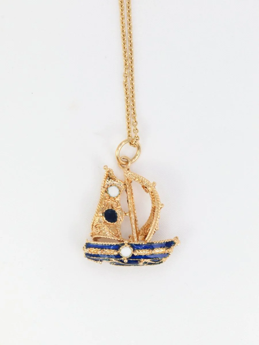 Pendentif vintage Voilier émail - Image 3