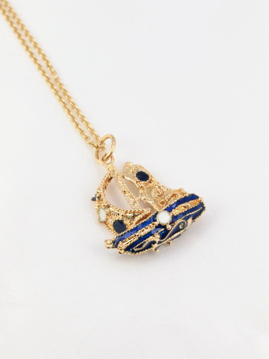 Pendentif vintage Voilier émail - Image 4