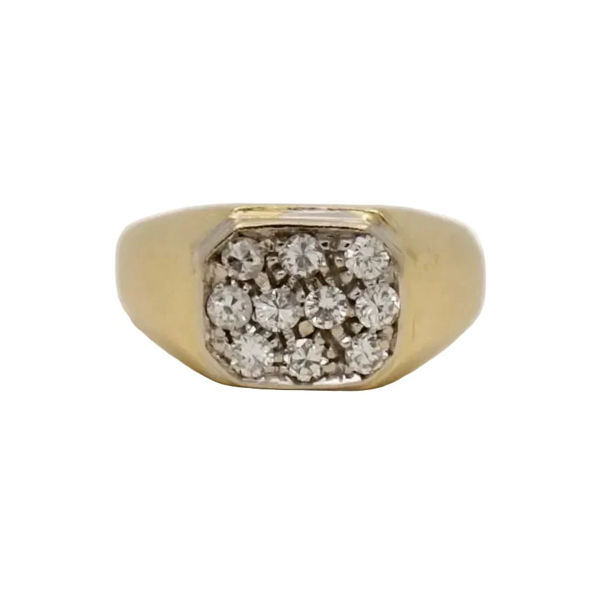Bague chevalière pavage en or jaune et diamants - Image 7