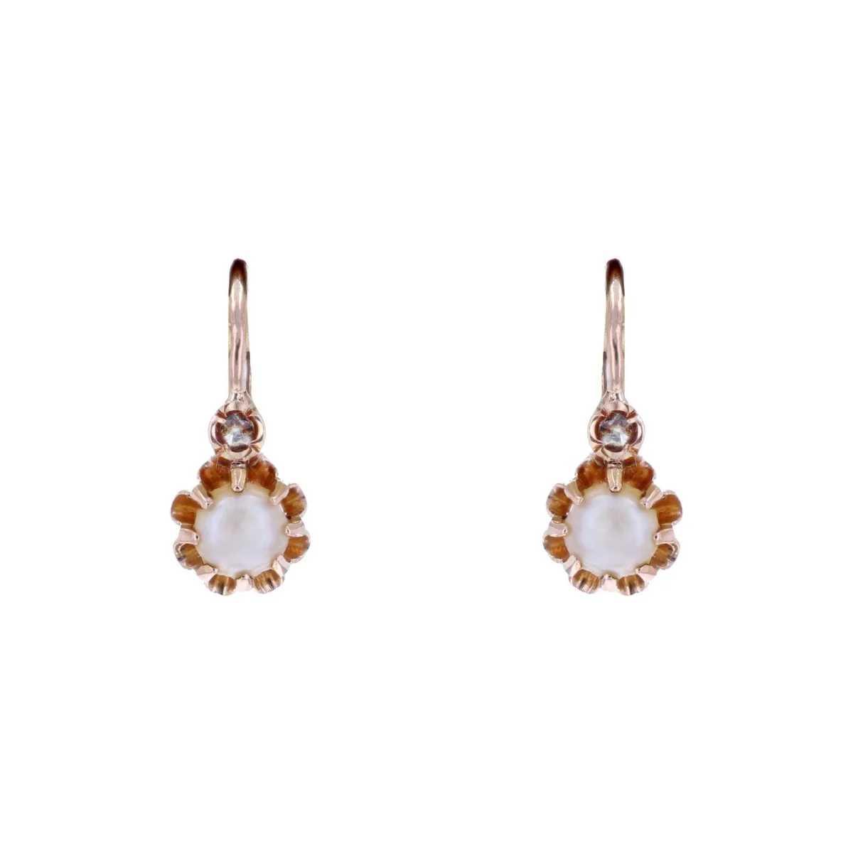 Boucles d'oreilles Dormeuses en or rose, perles et diamants