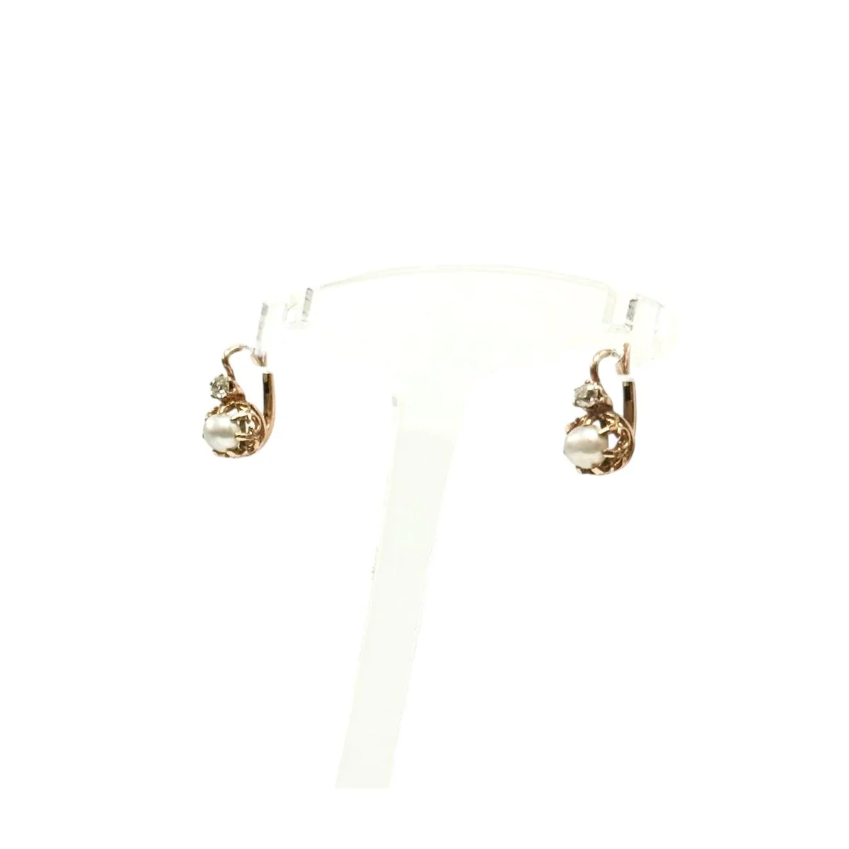Boucles d'oreilles dormeuses en or jaune-rosé et perles - Image 4