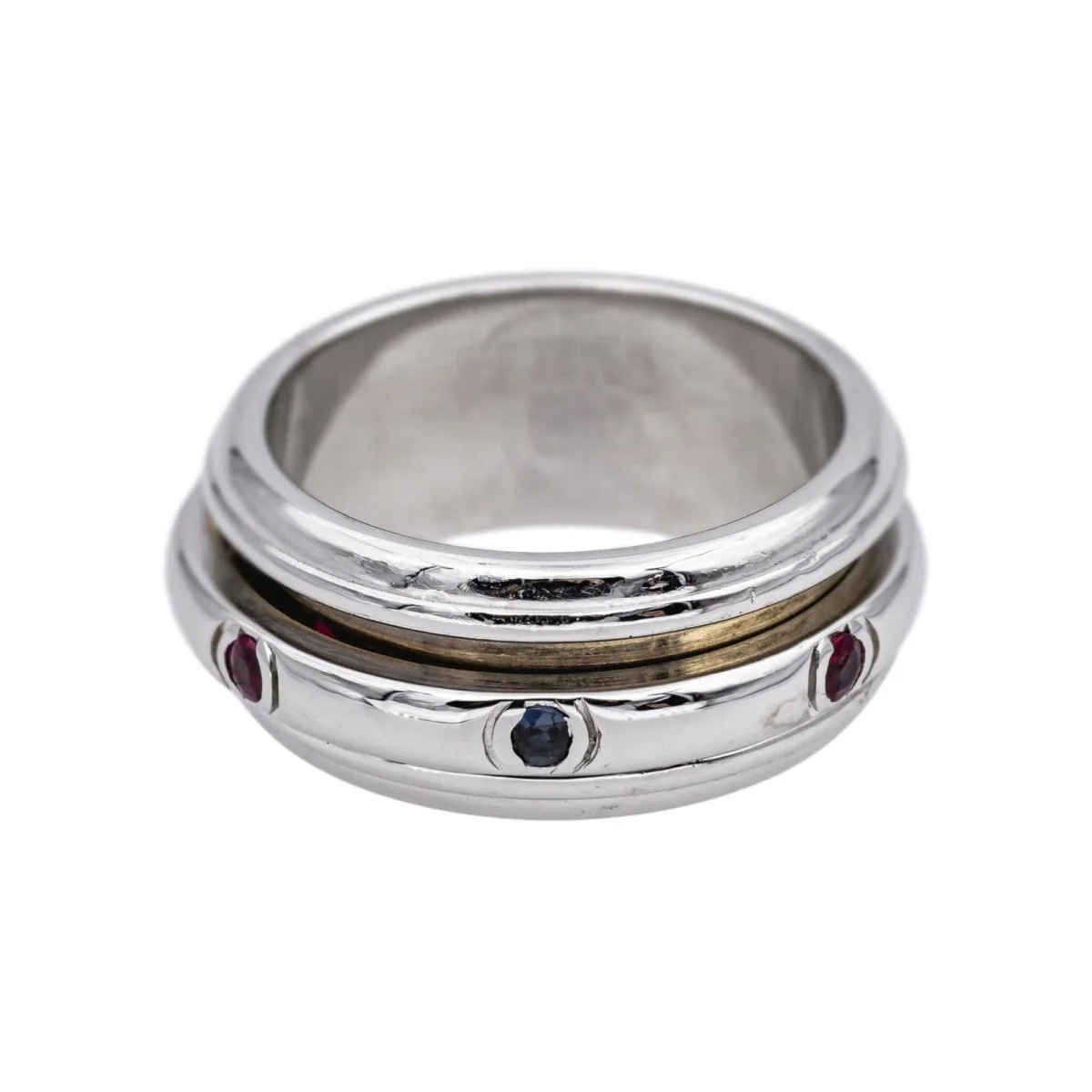 Bague Alliance PIAGET "Possession" en or blanc, rubis, émeraudes  et saphirs