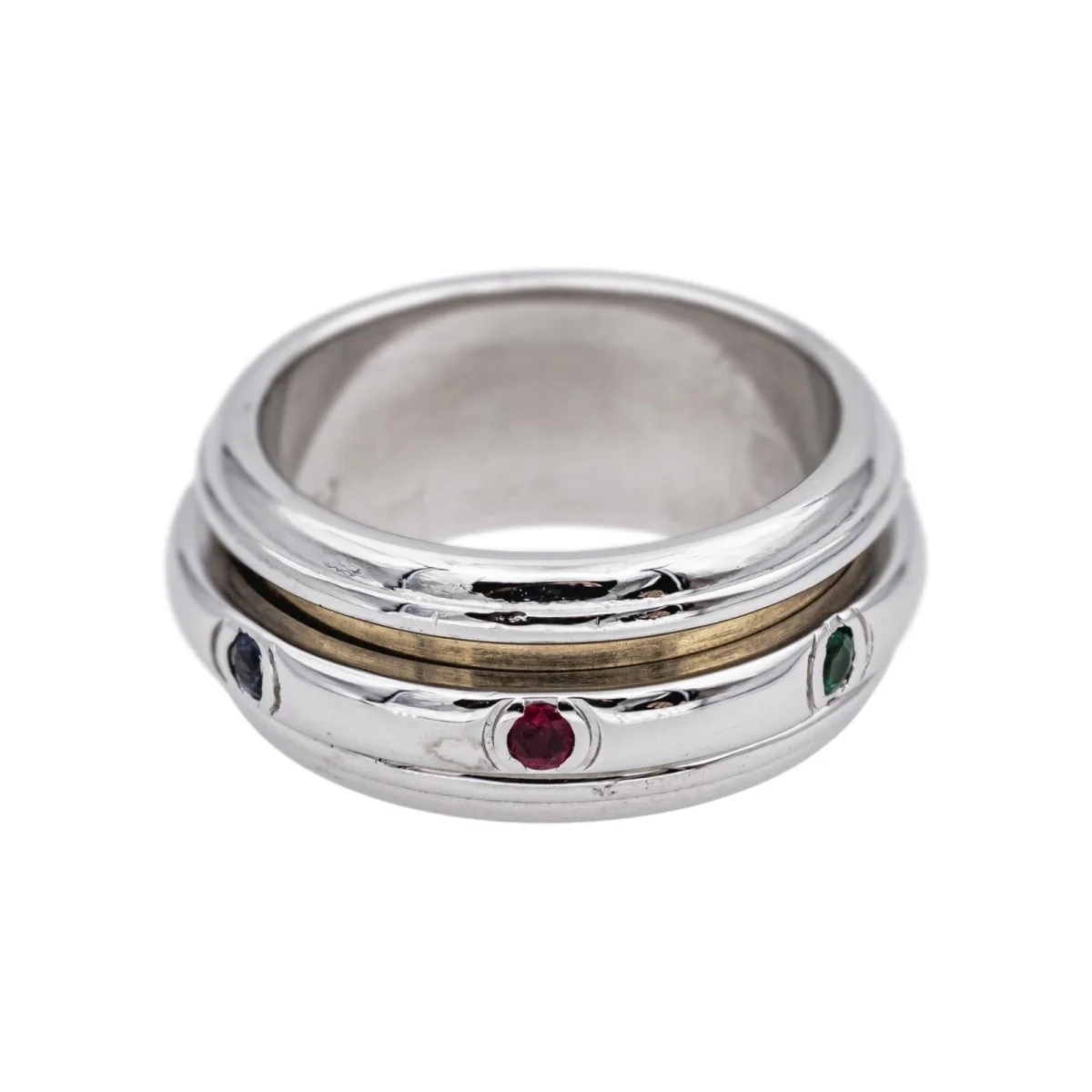 Bague Alliance PIAGET "Possession" en or blanc, rubis, émeraudes  et saphirs - Image 3