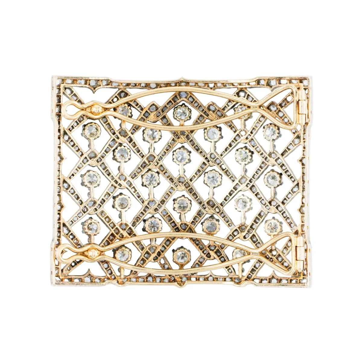 Plaque de cheveux en or jaune, argent et diamants - Image 4