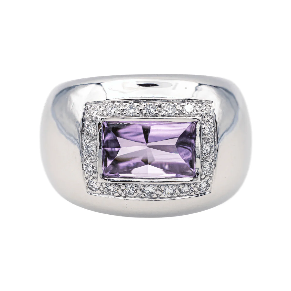 Bague Bandeau POIRAY "Thessalie" en or blanc, améthyste et diamants
