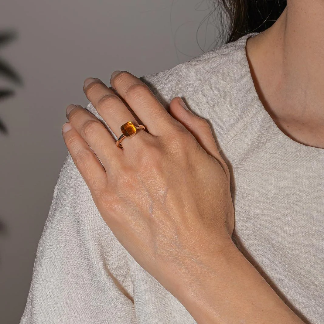 Bague Solitaire POMELLATO "Nudo" en or rose et citrine - Image 2