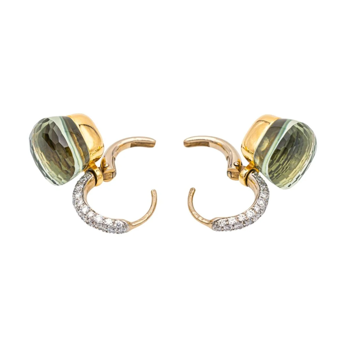 Boucles d'oreilles POMELLATO "Nudo" en or blanc, or rose, prasiolites et diamants - Image 7