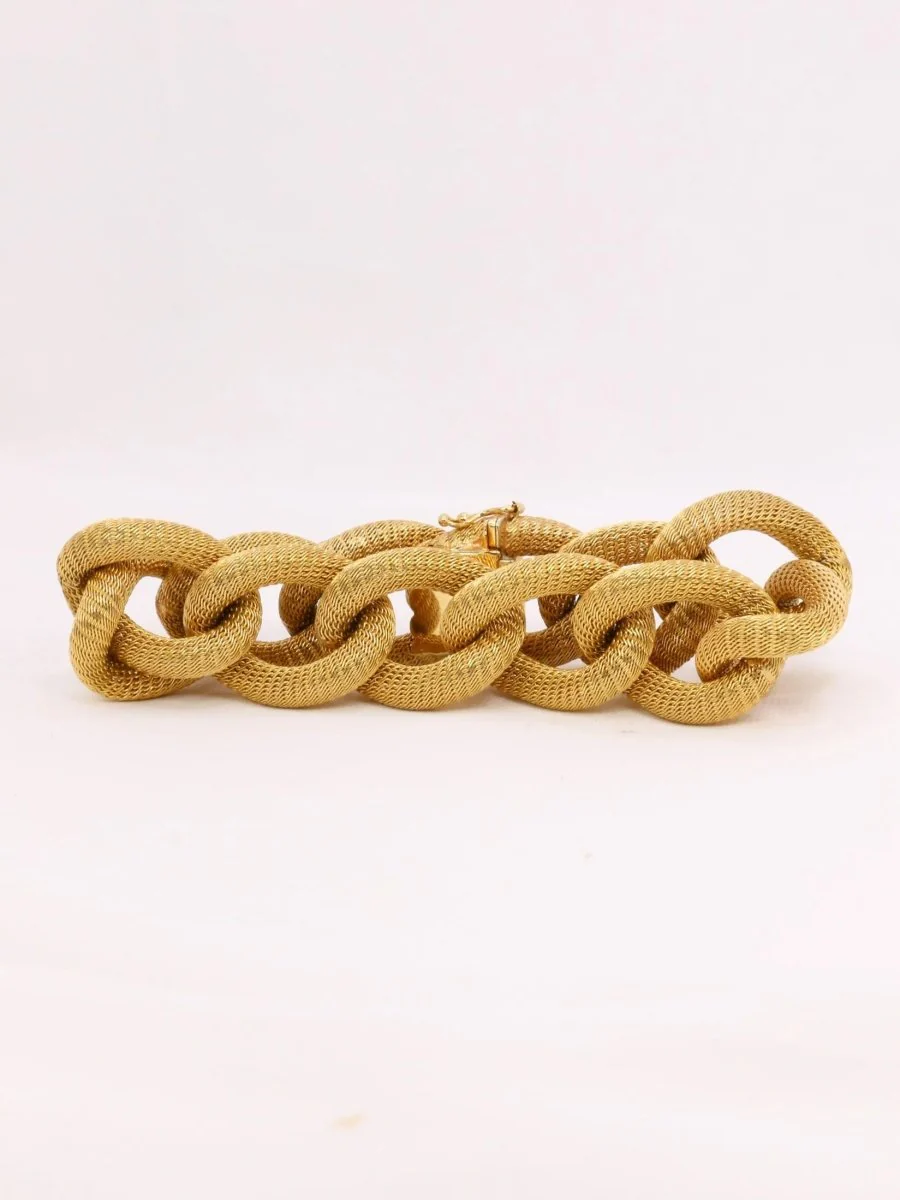 Bracelet or jaune maillons textures ovales - Image 4