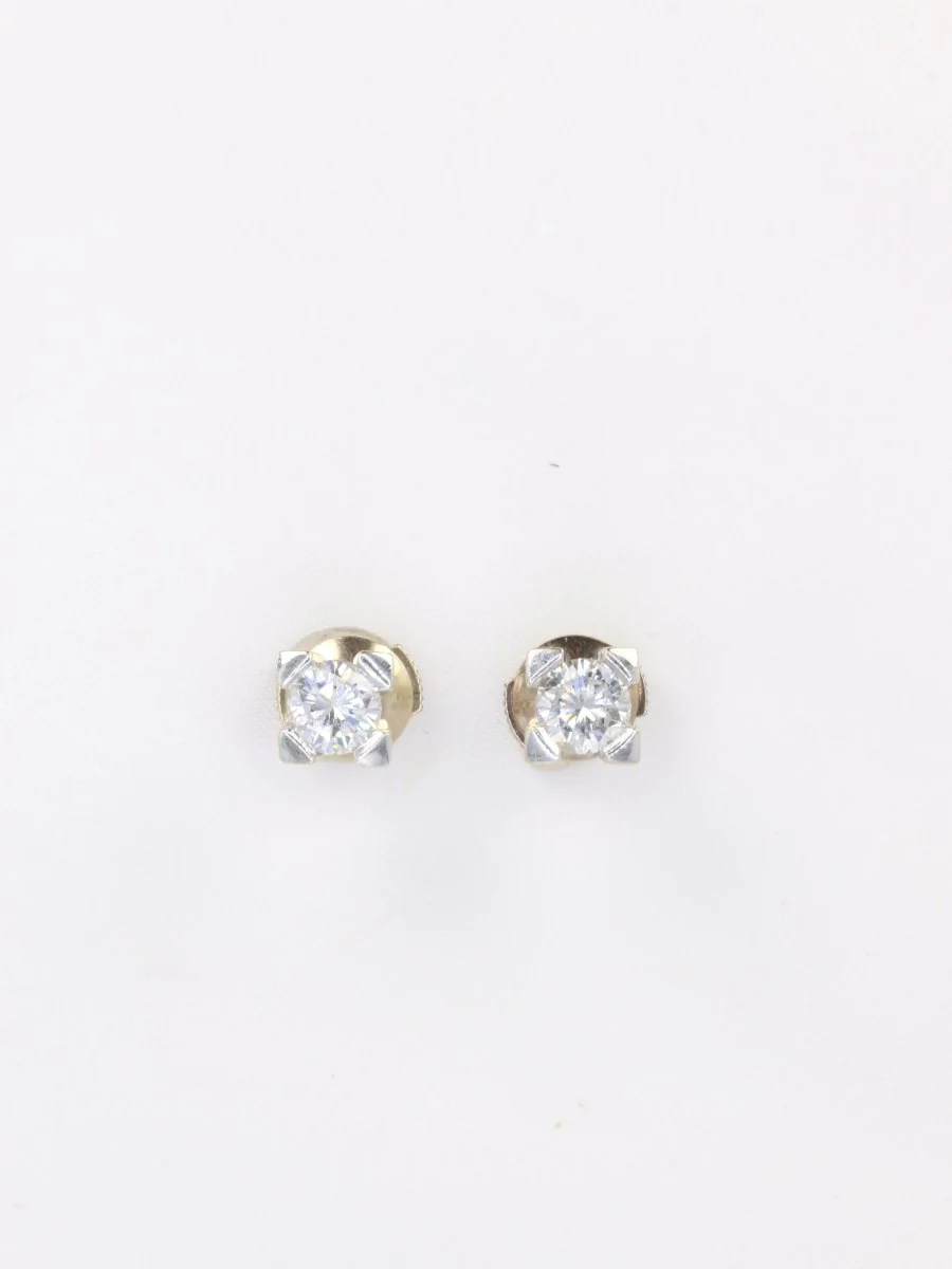 Puces d’oreilles vintage en or blanc et diamants ronds 1,1 carats - Image 3