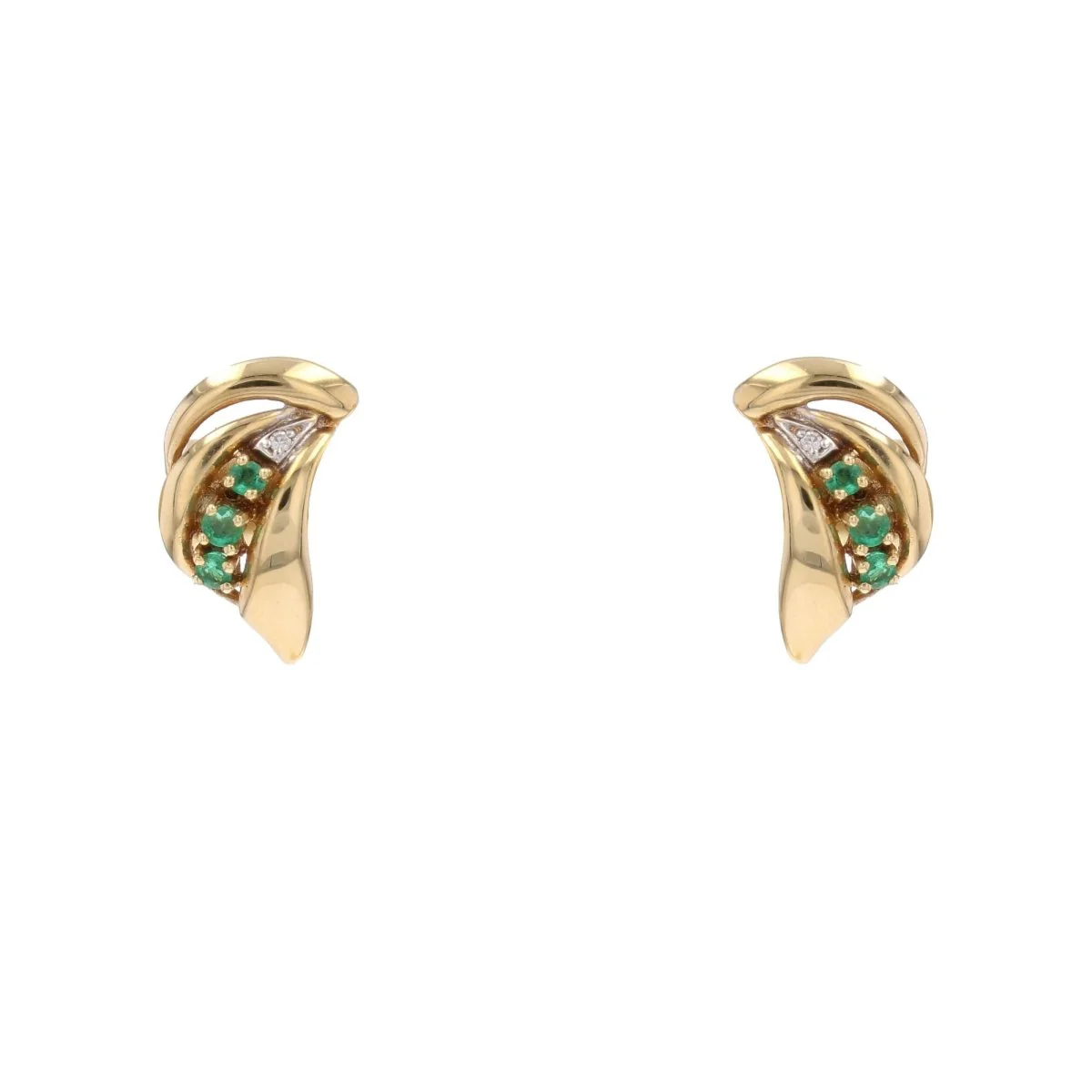 Boucles d'oreilles Puces en or jaune, émeraudes et diamant