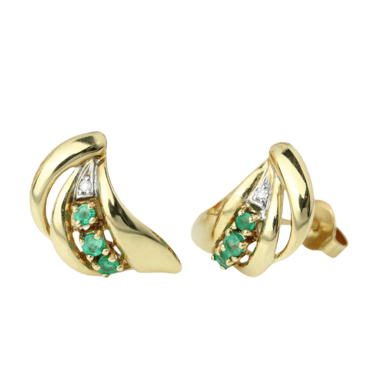 Boucles d'oreilles Puces en or jaune, émeraudes et diamant - Image 3