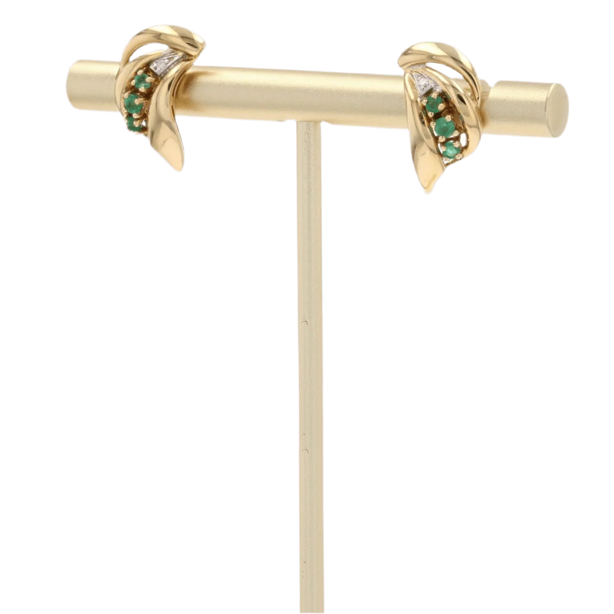 Boucles d'oreilles Puces en or jaune, émeraudes et diamant - Image 4