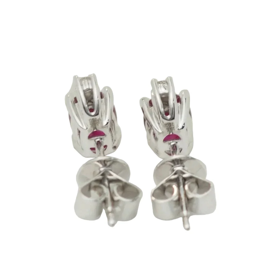 Boucles d'oreilles Puces en or blanc, rubis et diamants - Image 6