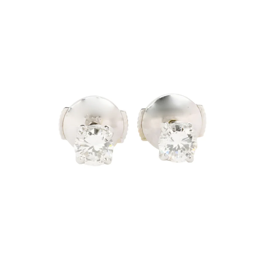 Puces d'oreilles or blanc diamants ronds 0.7 carat