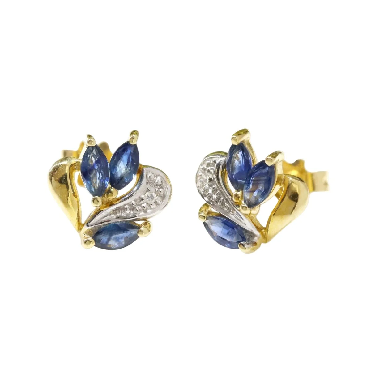 Boucles d'oreilles Puces en or jaune, or blanc, saphirs et diamants - Image 3