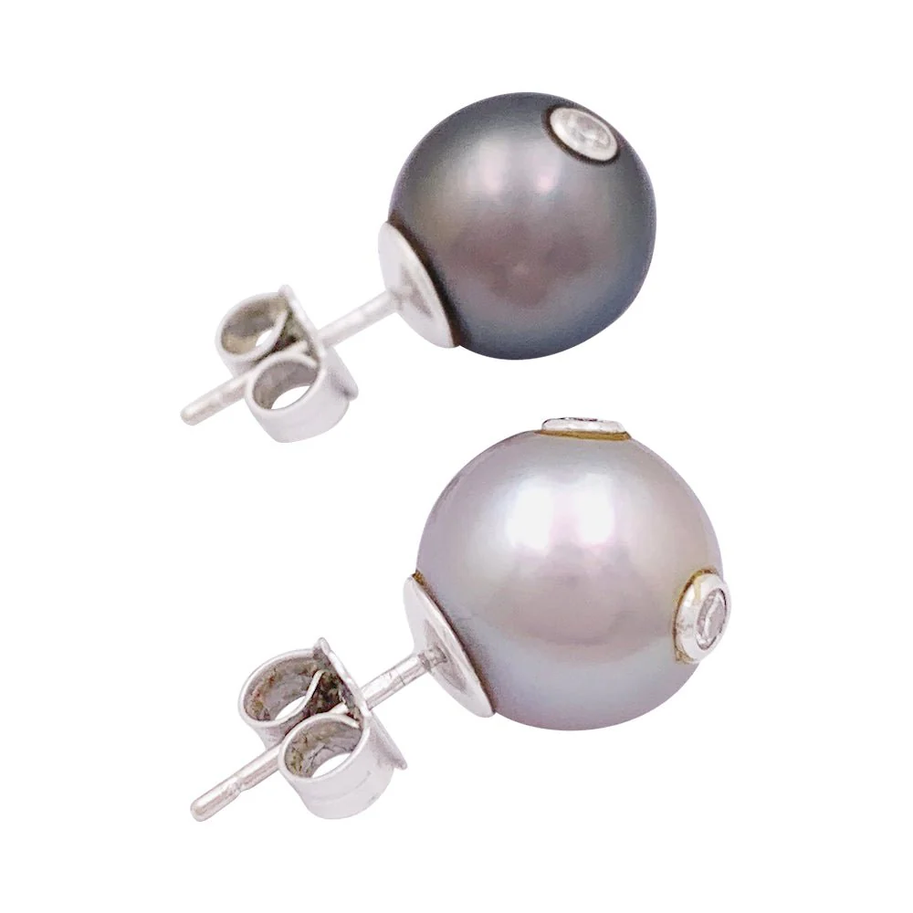 Boucles d'oreilles Puces en or, perles et diamants - Image 3