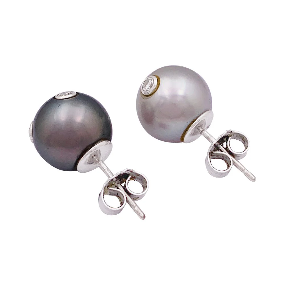 Boucles d'oreilles Puces en or, perles et diamants - Image 4