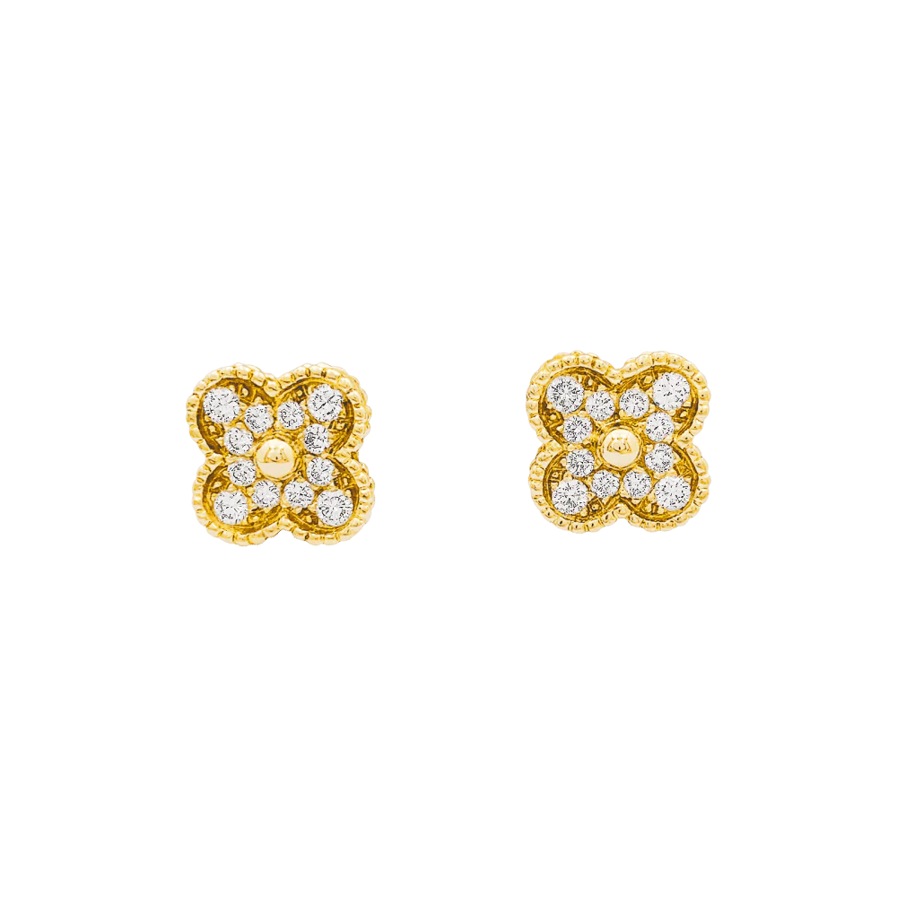 Boucles d'oreilles Puces VAN CLEEF & ARPELS "Alhambra" en or jaune et diamants
