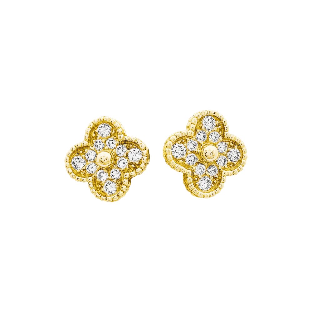 Boucles d'oreilles Puces VAN CLEEF & ARPELS "Alhambra" en or jaune et diamants - Image 3