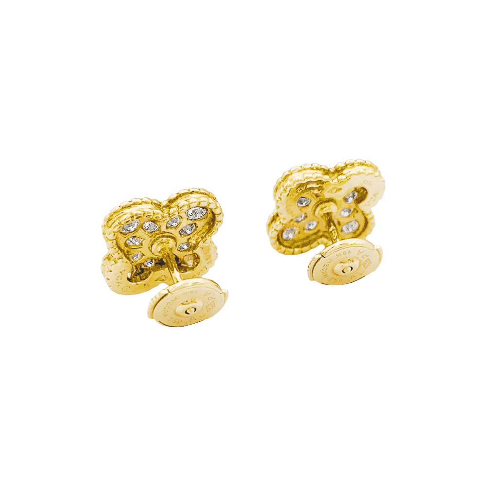 Boucles d'oreilles Puces VAN CLEEF & ARPELS "Alhambra" en or jaune et diamants - Image 4