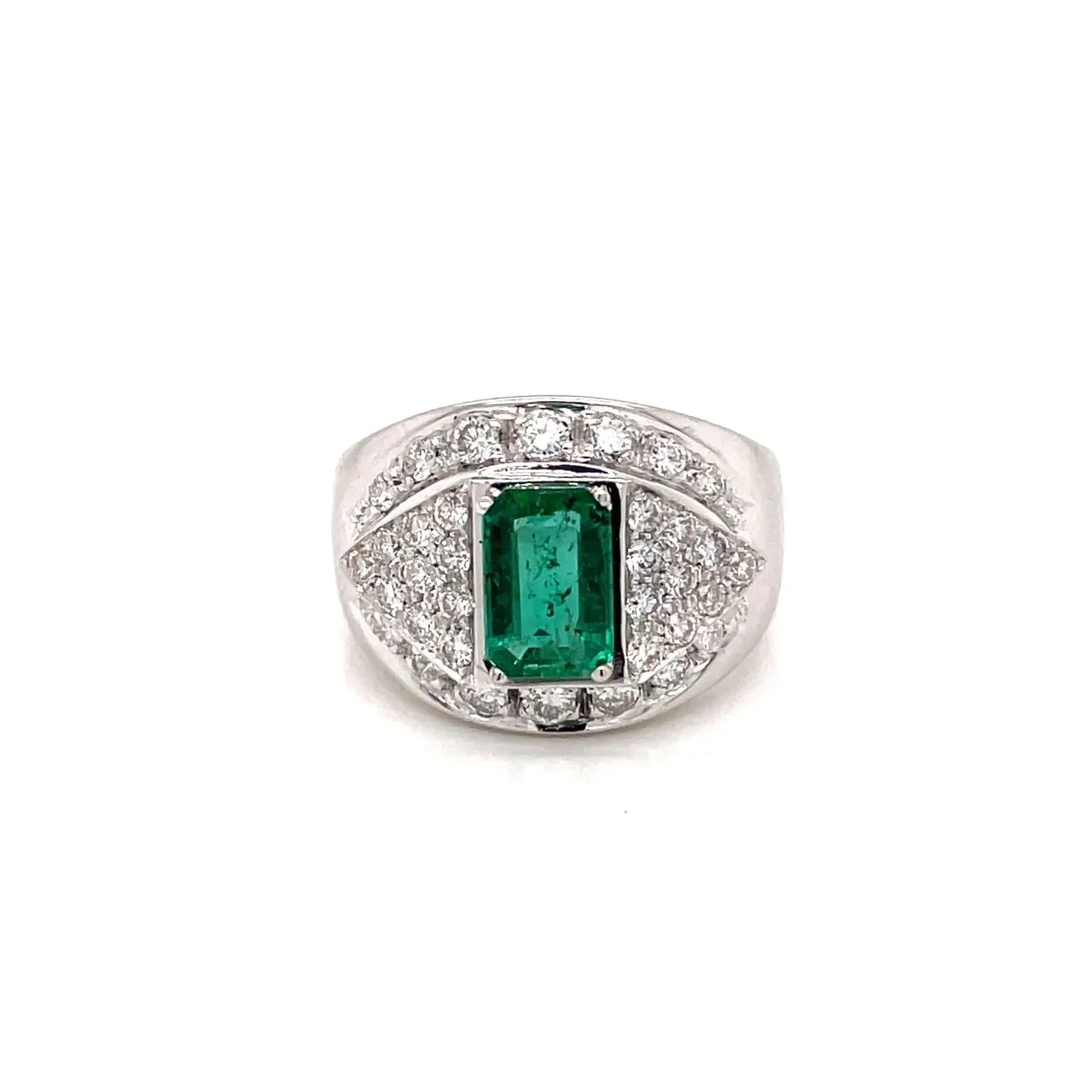 Bague de cocktail rétro en émeraude colombienne et diamant