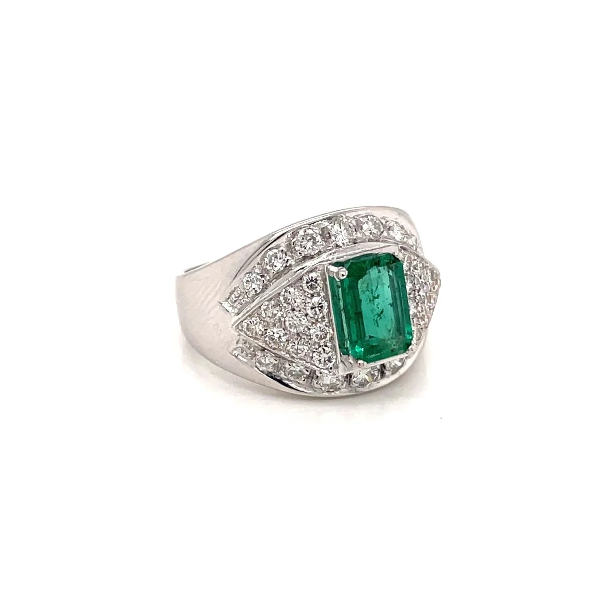 Bague de cocktail rétro en émeraude colombienne et diamant - Image 2