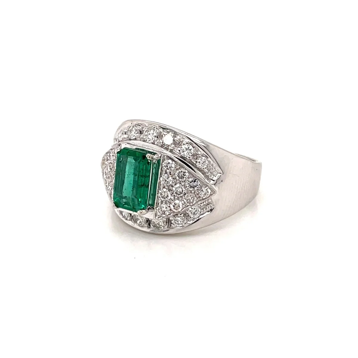 Bague de cocktail rétro en émeraude colombienne et diamant - Image 8