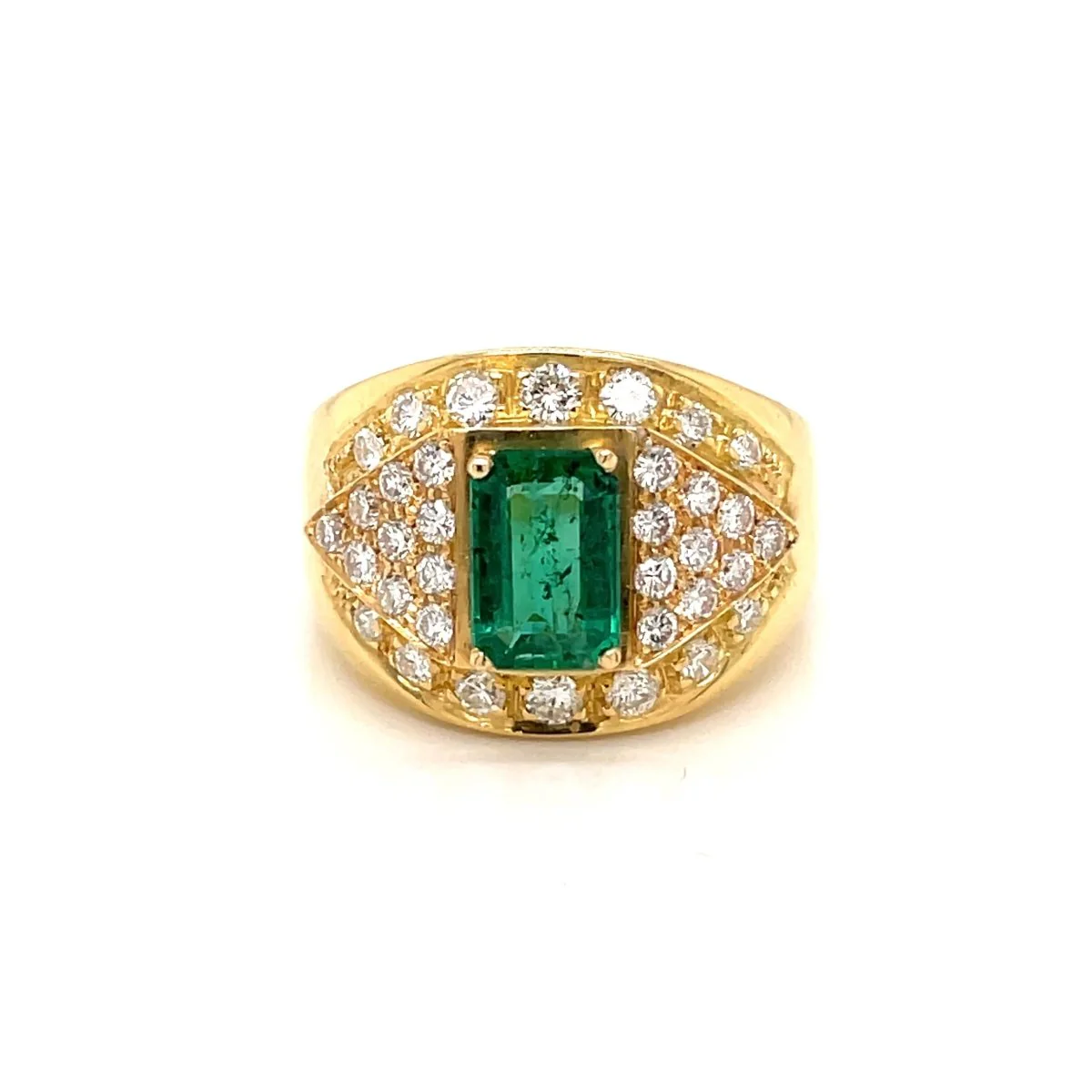 Retro Colombian Emerald Diamond Cocktail Ring
