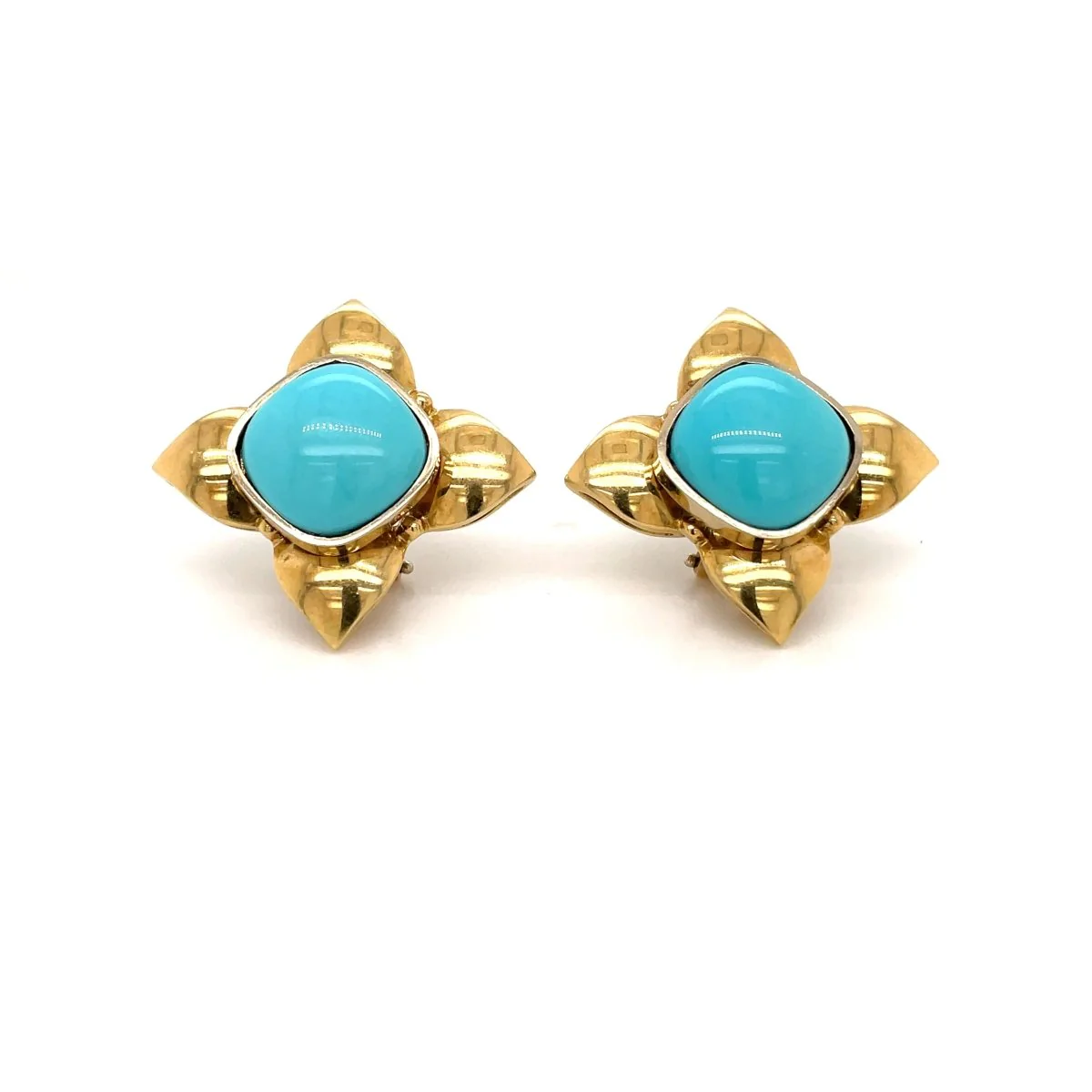 Boucles d'oreilles rétro Turquoise et Fleur d'or
