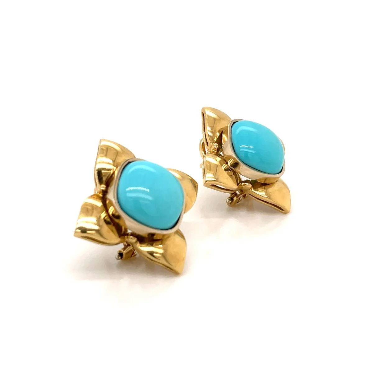 Boucles d'oreilles rétro Turquoise et Fleur d'or - Image 3