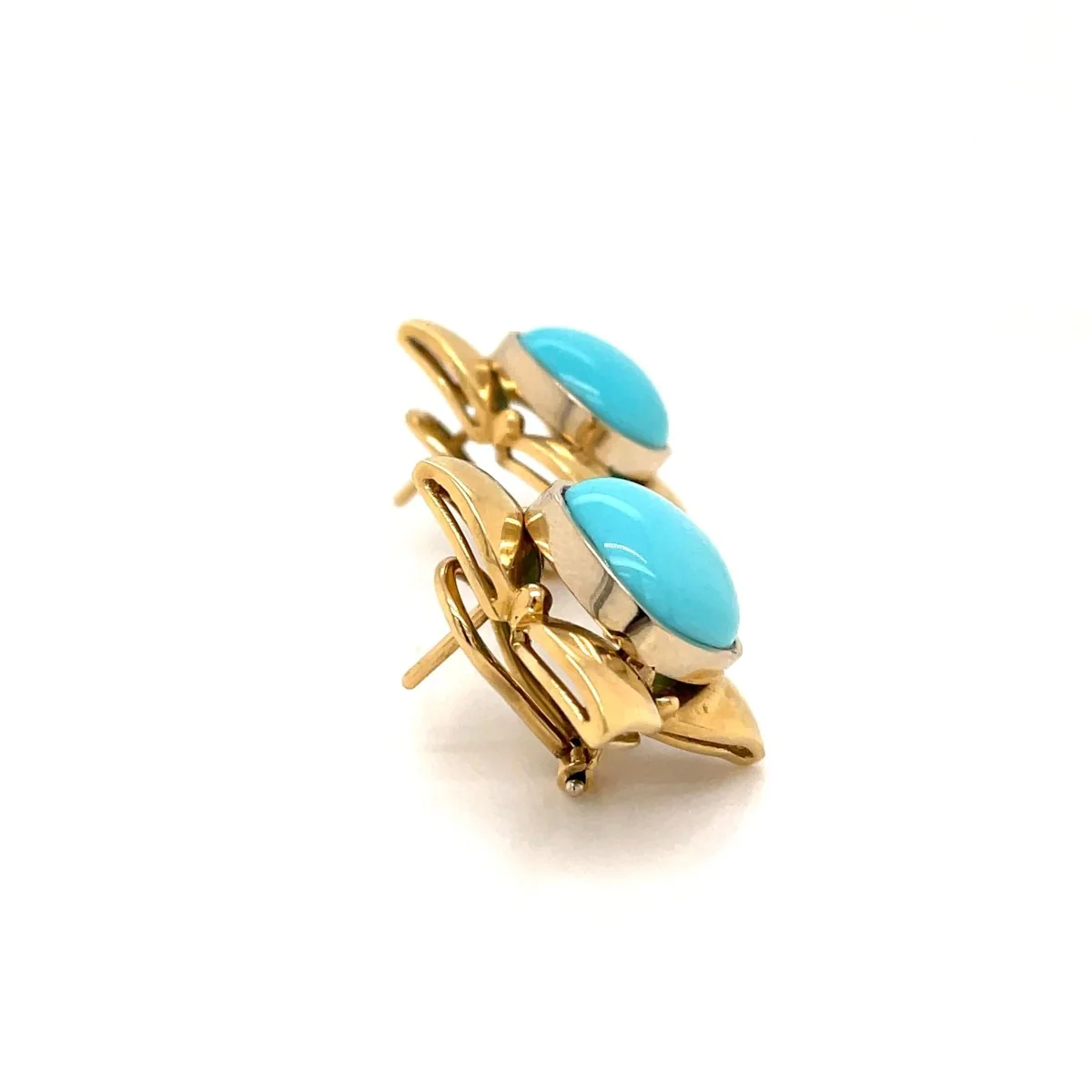 Boucles d'oreilles rétro Turquoise et Fleur d'or - Image 4