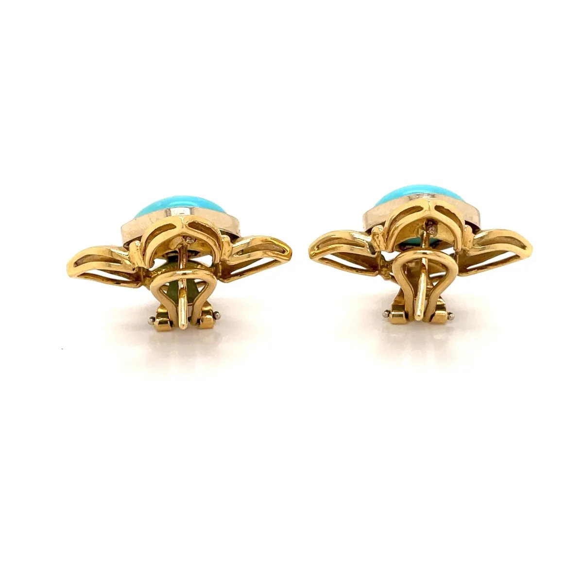 Boucles d'oreilles rétro Turquoise et Fleur d'or - Image 5