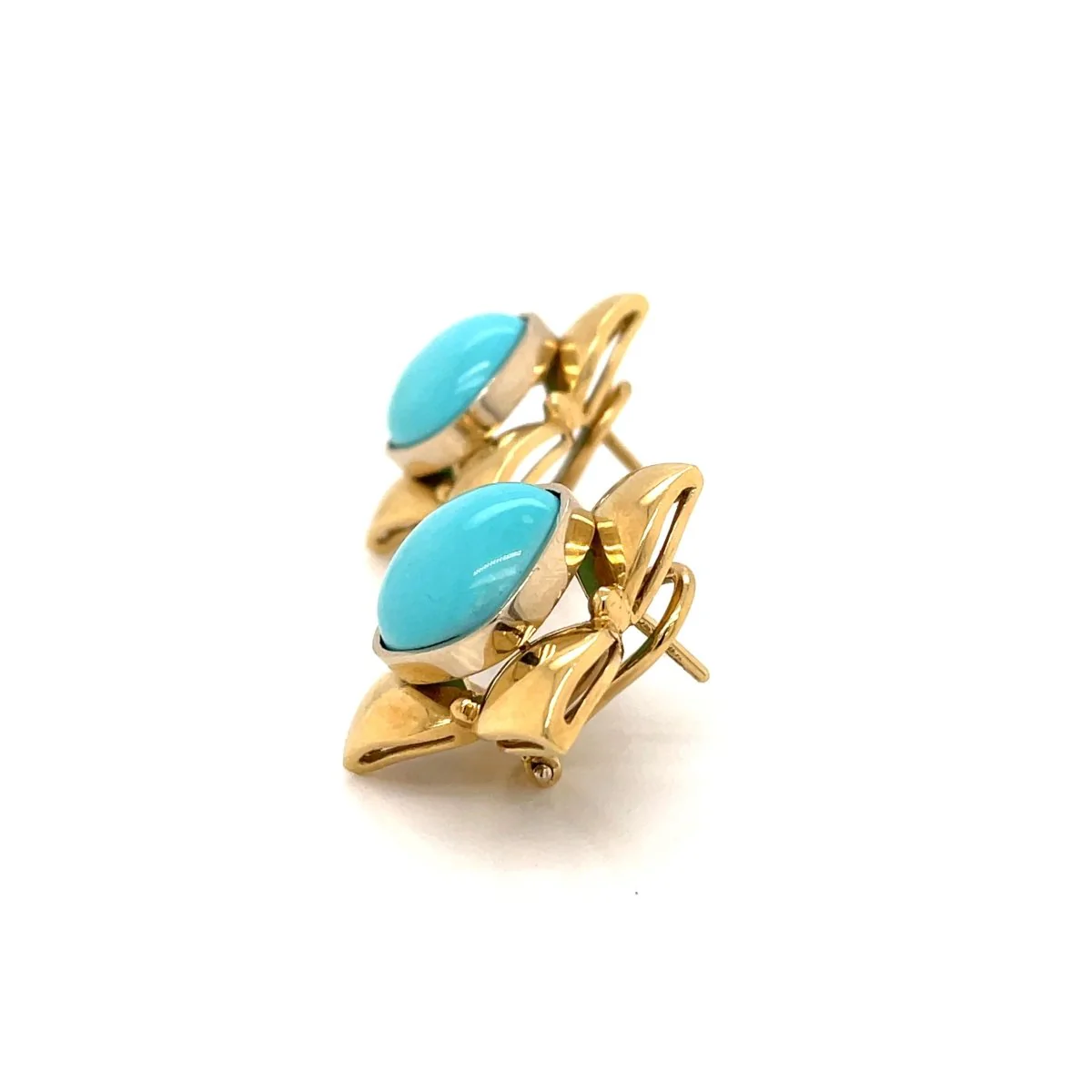Boucles d'oreilles rétro Turquoise et Fleur d'or - Image 6