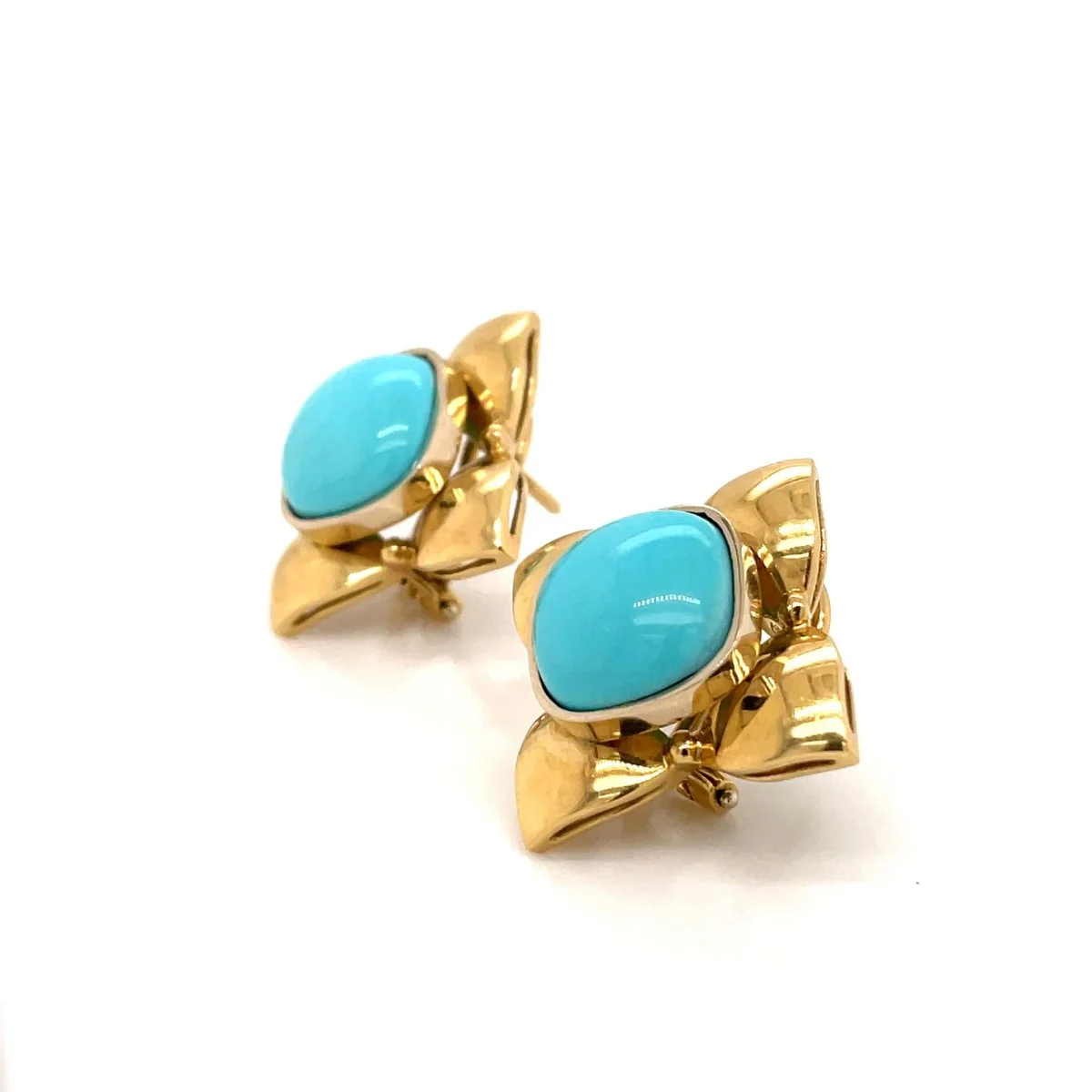 Boucles d'oreilles rétro Turquoise et Fleur d'or - Image 7