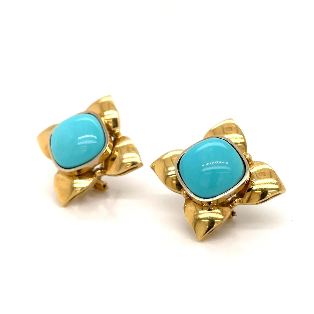 Boucles d'oreilles rétro Turquoise et Fleur d'or - Image 8