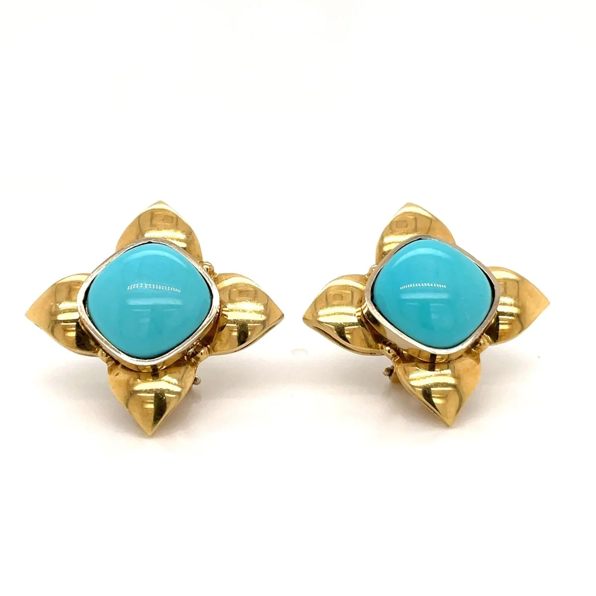 Boucles d'oreilles rétro Turquoise et Fleur d'or - Image 9