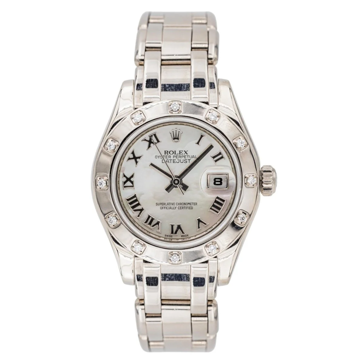 Montre ROLEX "Datejust Pearlmaster" en or blanc, nacre, saphir et diamants