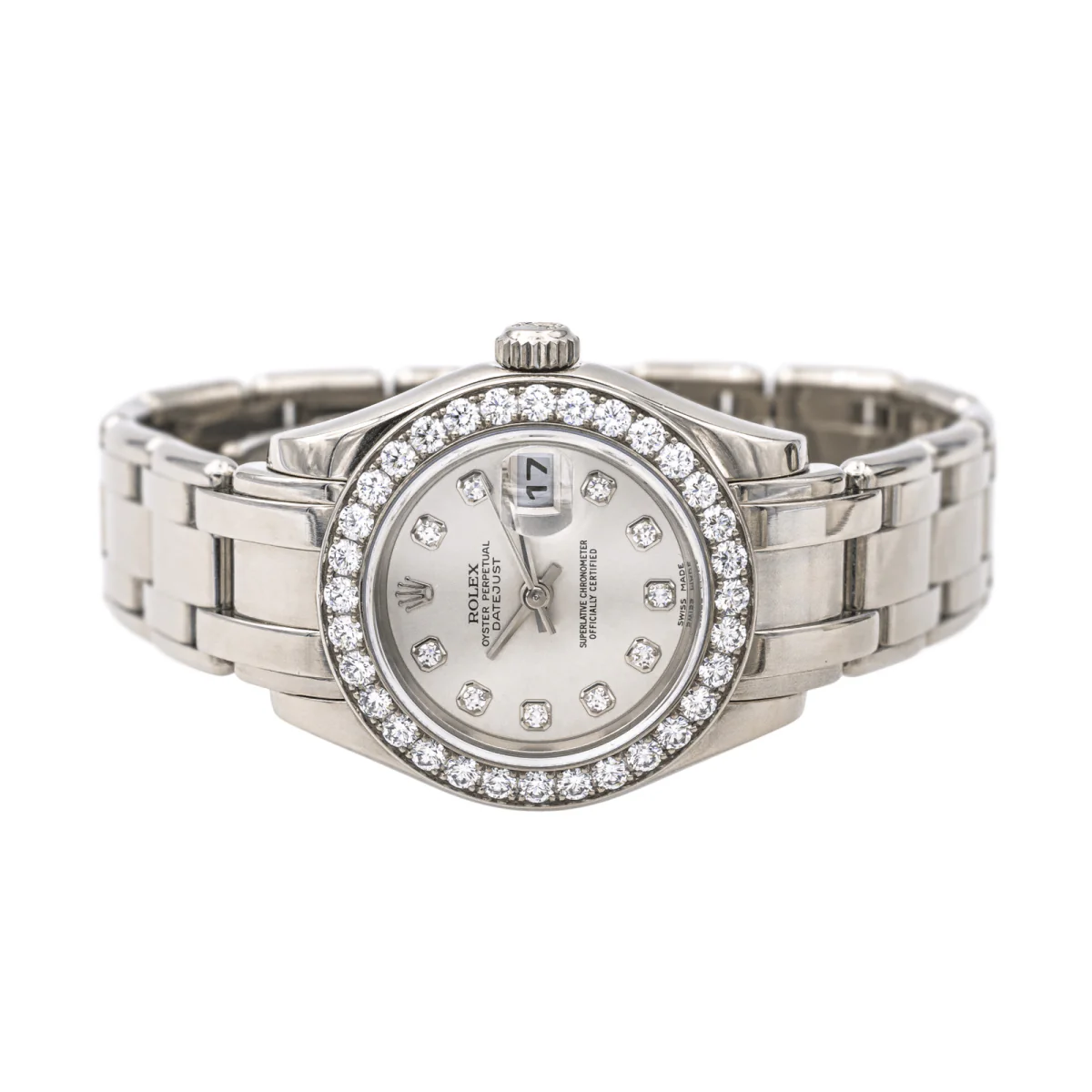 Montre ROLEX "Lady-DateJust Pearmaster" en or blanc, argent, saphir et diamants - Image 4