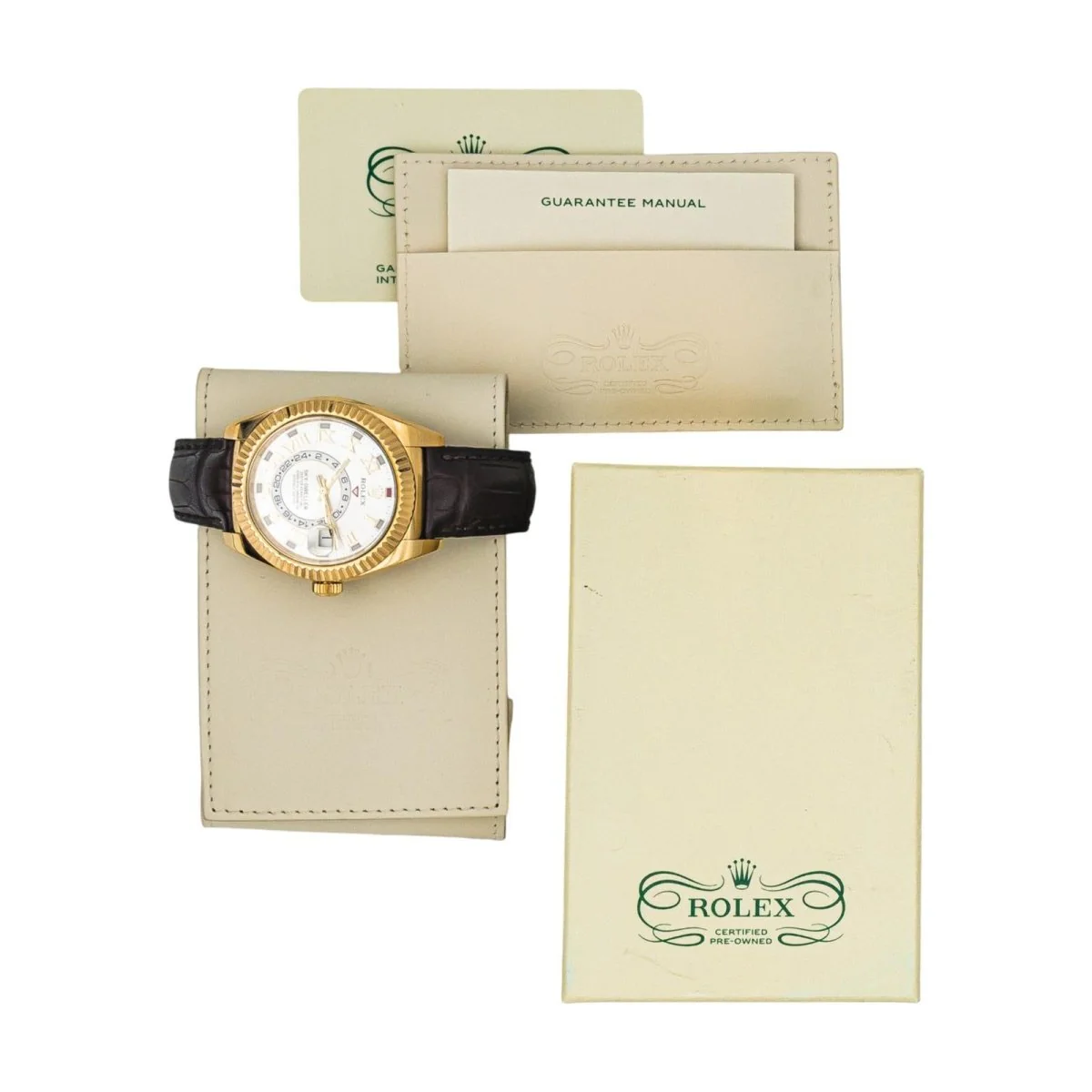 Montre ROLEX "Sky-Dweller" en or jaune, argent, cuir et saphir - Image 11