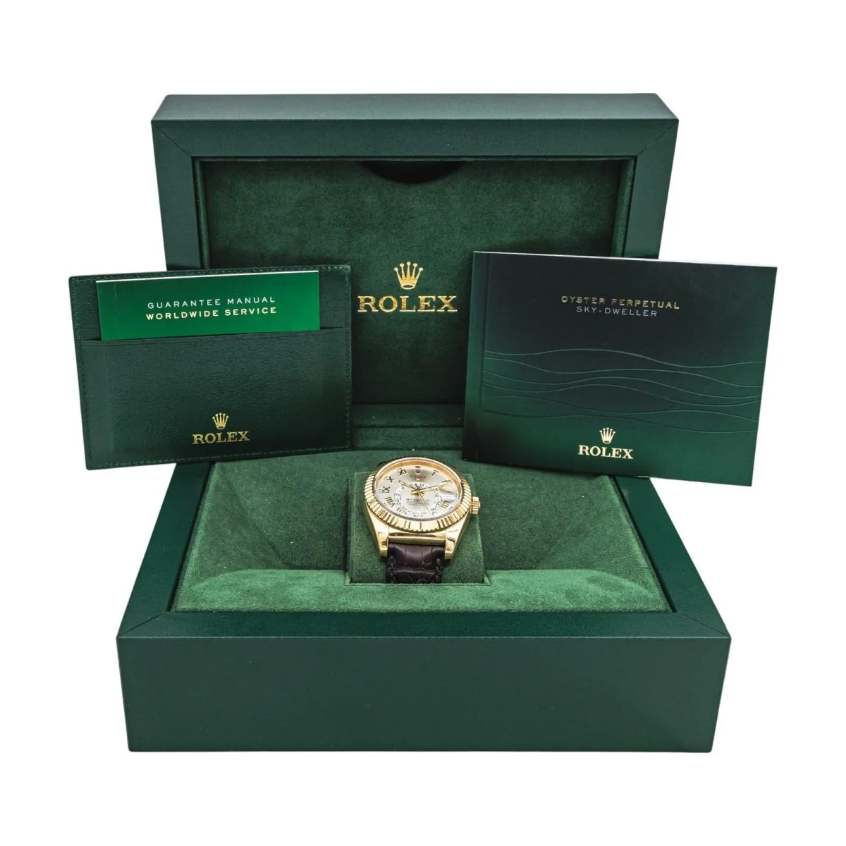 Montre ROLEX "Sky-Dweller" en or jaune, argent, cuir et saphir - Image 12