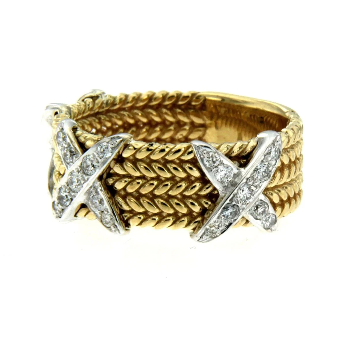 Rope Design Diamond Gold Band Ring - Image 3
