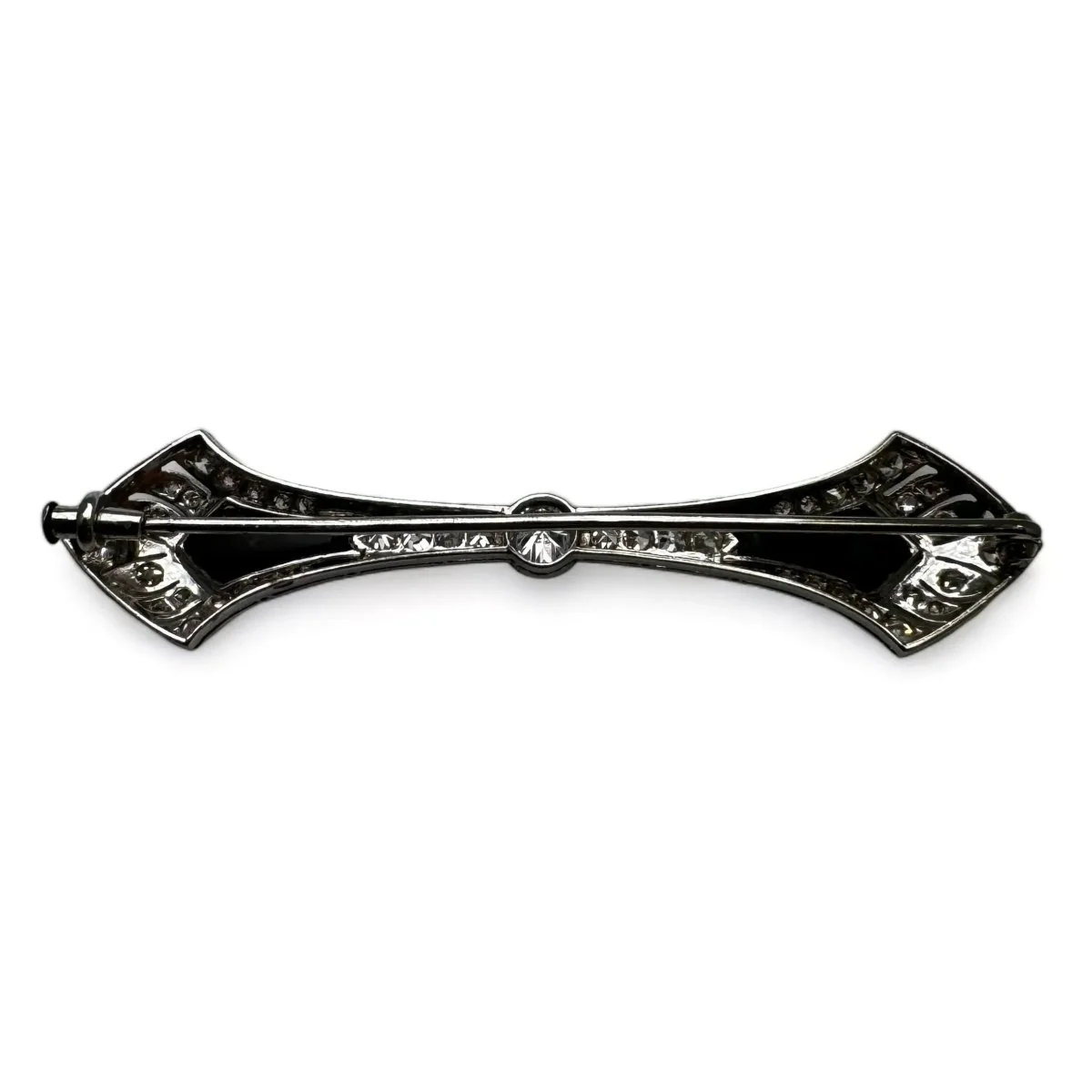 Broche barrette Art-Déco en platine, diamants et onyx. - Image 3