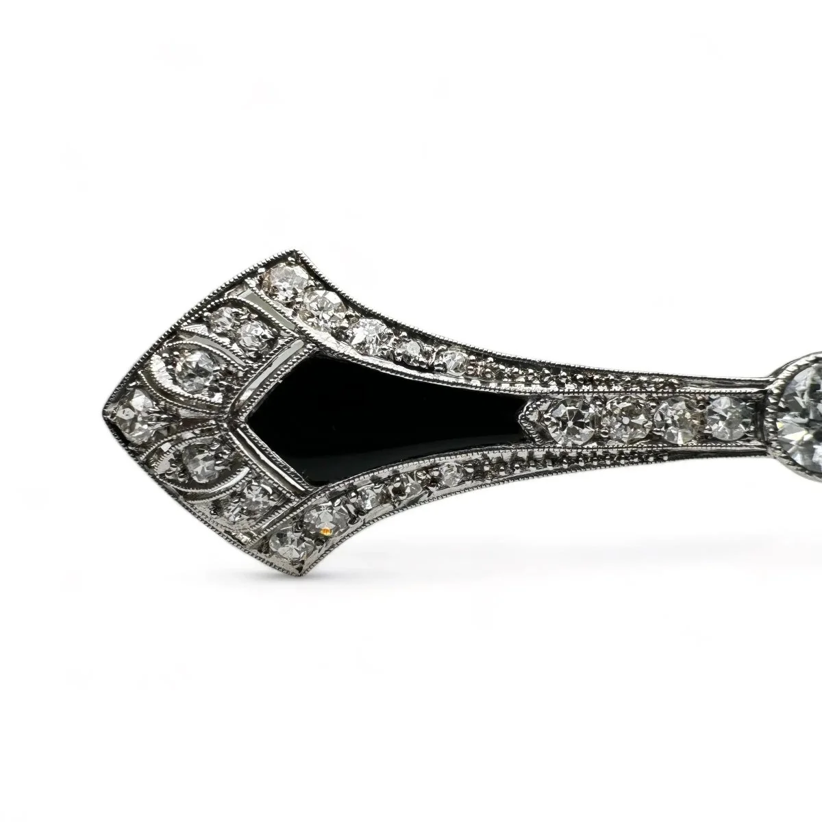 Broche barrette Art-Déco en platine, diamants et onyx. - Image 4