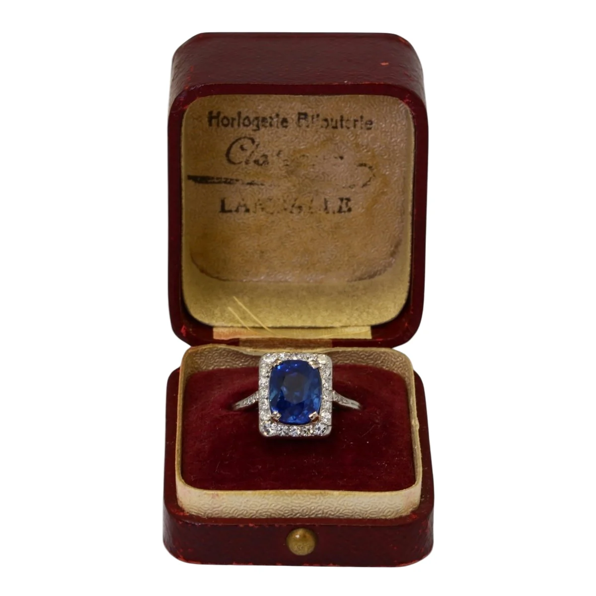 Bague Entourage en or blanc, platine, saphir et diamants - Image 6
