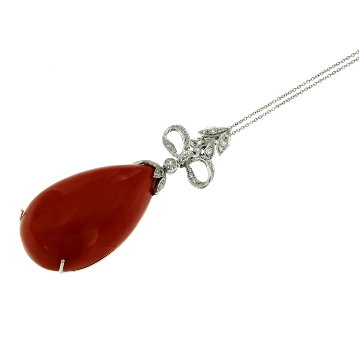 Sardinian Coral Diamond Drop Gold Pendant - Image 2
